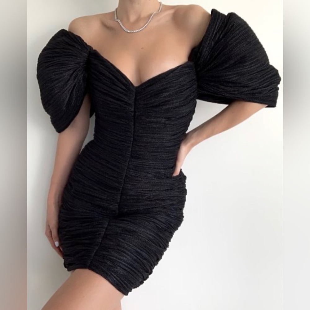 Kalmanovich Mini Puff Sleeve Dress- Black